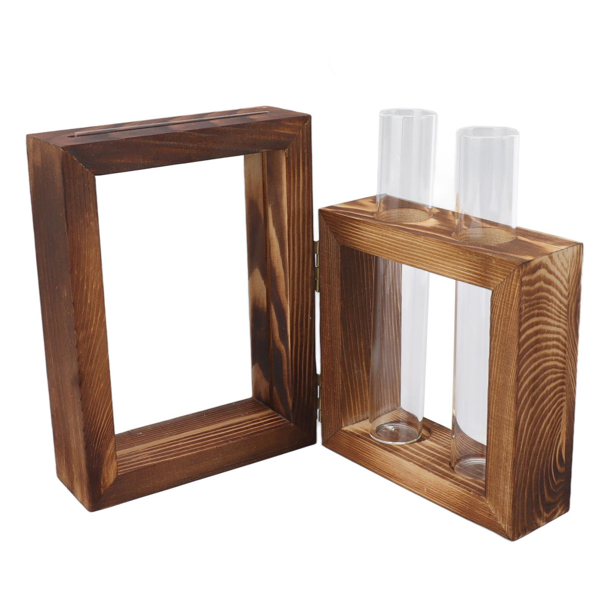 Plant Propagation Station Wooden Stand with 2 Glass Test Tubes Wooden Frame Glass Hydroponic Test Tube Vase Flower Pot Table Ornament for Water Planting Flower