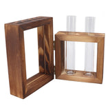 Plant Propagation Station Wooden Stand with 2 Glass Test Tubes Wooden Frame Glass Hydroponic Test Tube Vase Flower Pot Table Ornament for Water Planting Flower