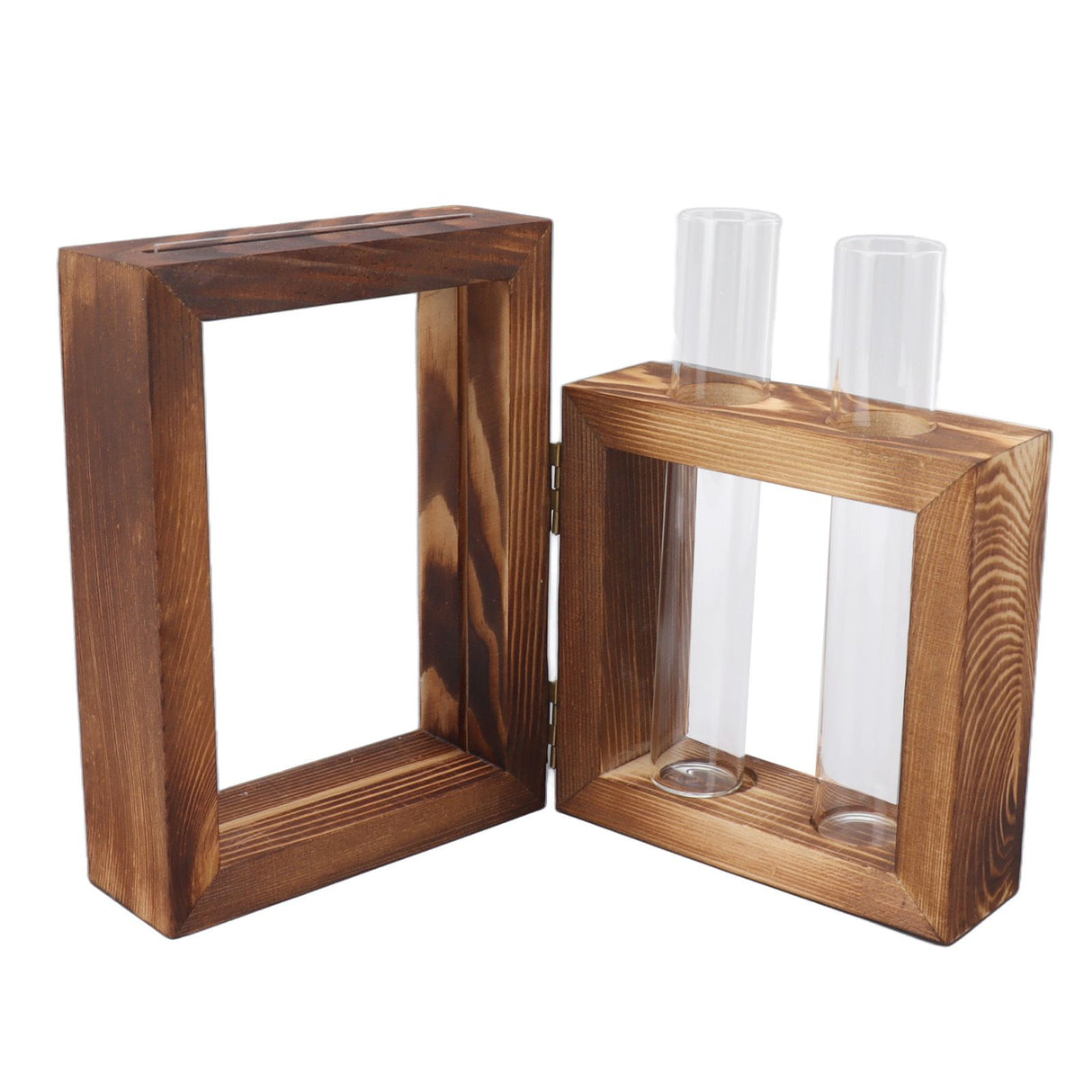 Plant Propagation Station Wooden Stand with 2 Glass Test Tubes Wooden Frame Glass Hydroponic Test Tube Vase Flower Pot Table Ornament for Water Planting Flower