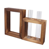 Plant Propagation Station Wooden Stand with 2 Glass Test Tubes Wooden Frame Glass Hydroponic Test Tube Vase Flower Pot Table Ornament for Water Planting Flower