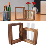Plant Propagation Station Wooden Stand with 2 Glass Test Tubes Wooden Frame Glass Hydroponic Test Tube Vase Flower Pot Table Ornament for Water Planting Flower - Extra Image