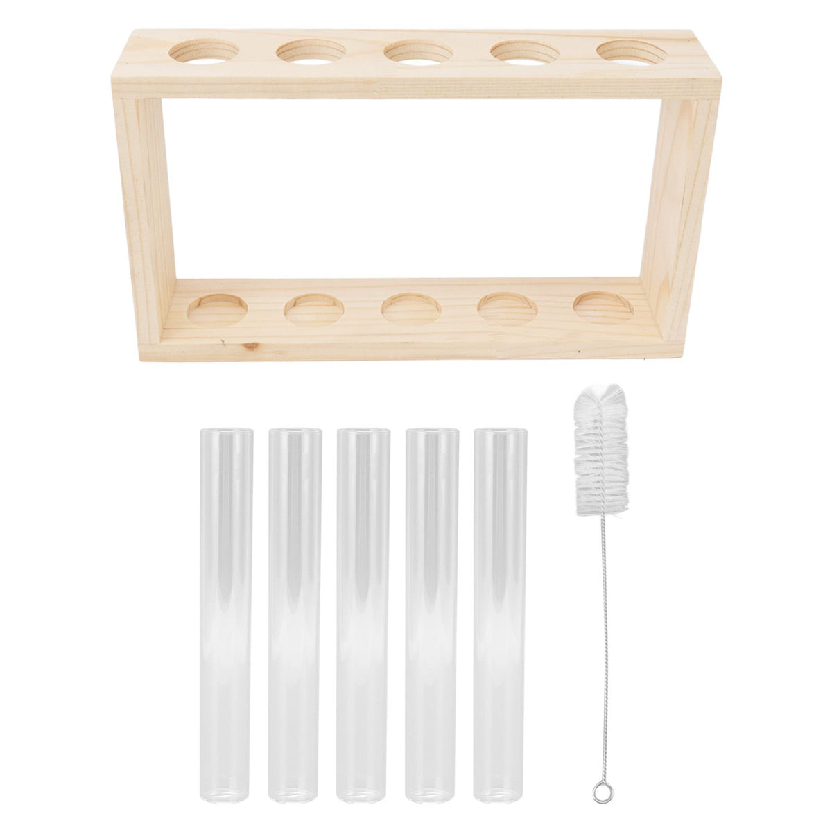 5 Test Tube Plant Terrarium Transparent Observe Growth Status Water Plant Holder with Wooden Stand for Herbs Log