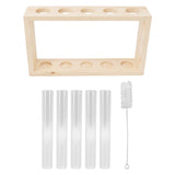 5 Test Tube Plant Terrarium Transparent Observe Growth Status Water Plant Holder with Wooden Stand for Herbs Log