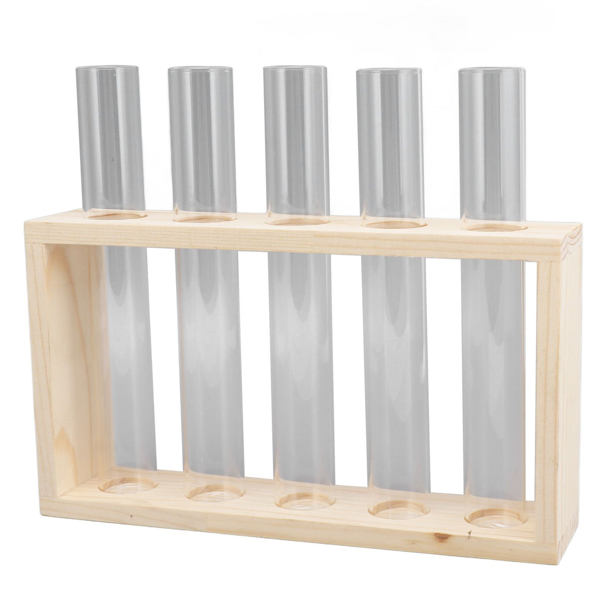 5 Test Tube Plant Terrarium Transparent Observe Growth Status Water Plant Holder with Wooden Stand for Herbs Log