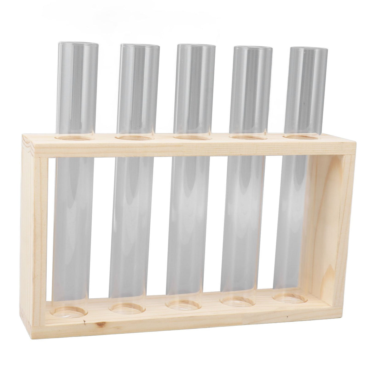 5 Test Tube Plant Terrarium Transparent Observe Growth Status Water Plant Holder with Wooden Stand for Herbs Log