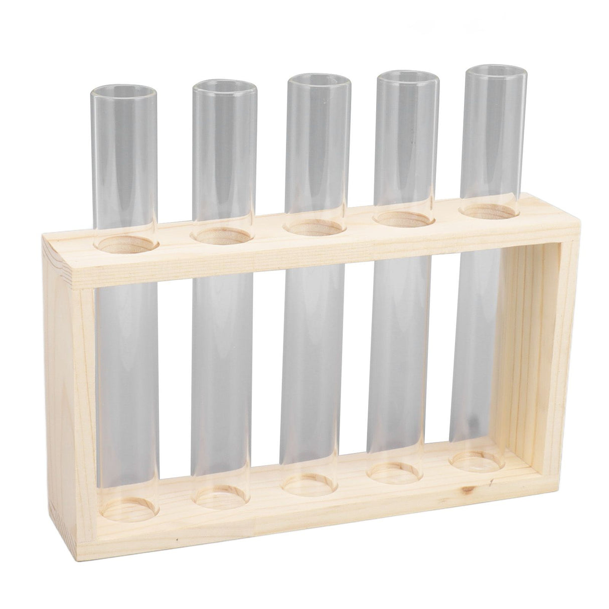 5 Test Tube Plant Terrarium Transparent Observe Growth Status Water Plant Holder with Wooden Stand for Herbs Log