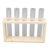 5 Test Tube Plant Terrarium Transparent Observe Growth Status Water Plant Holder with Wooden Stand for Herbs Log