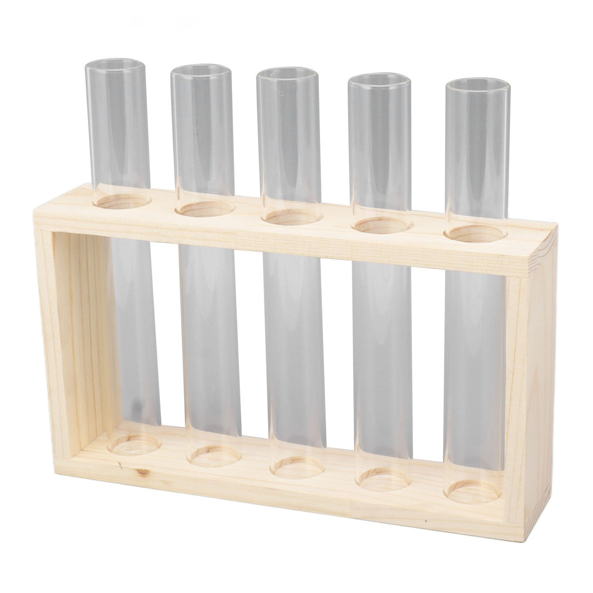 5 Test Tube Plant Terrarium Transparent Observe Growth Status Water Plant Holder with Wooden Stand for Herbs Log