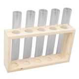5 Test Tube Plant Terrarium Transparent Observe Growth Status Water Plant Holder with Wooden Stand for Herbs Log
