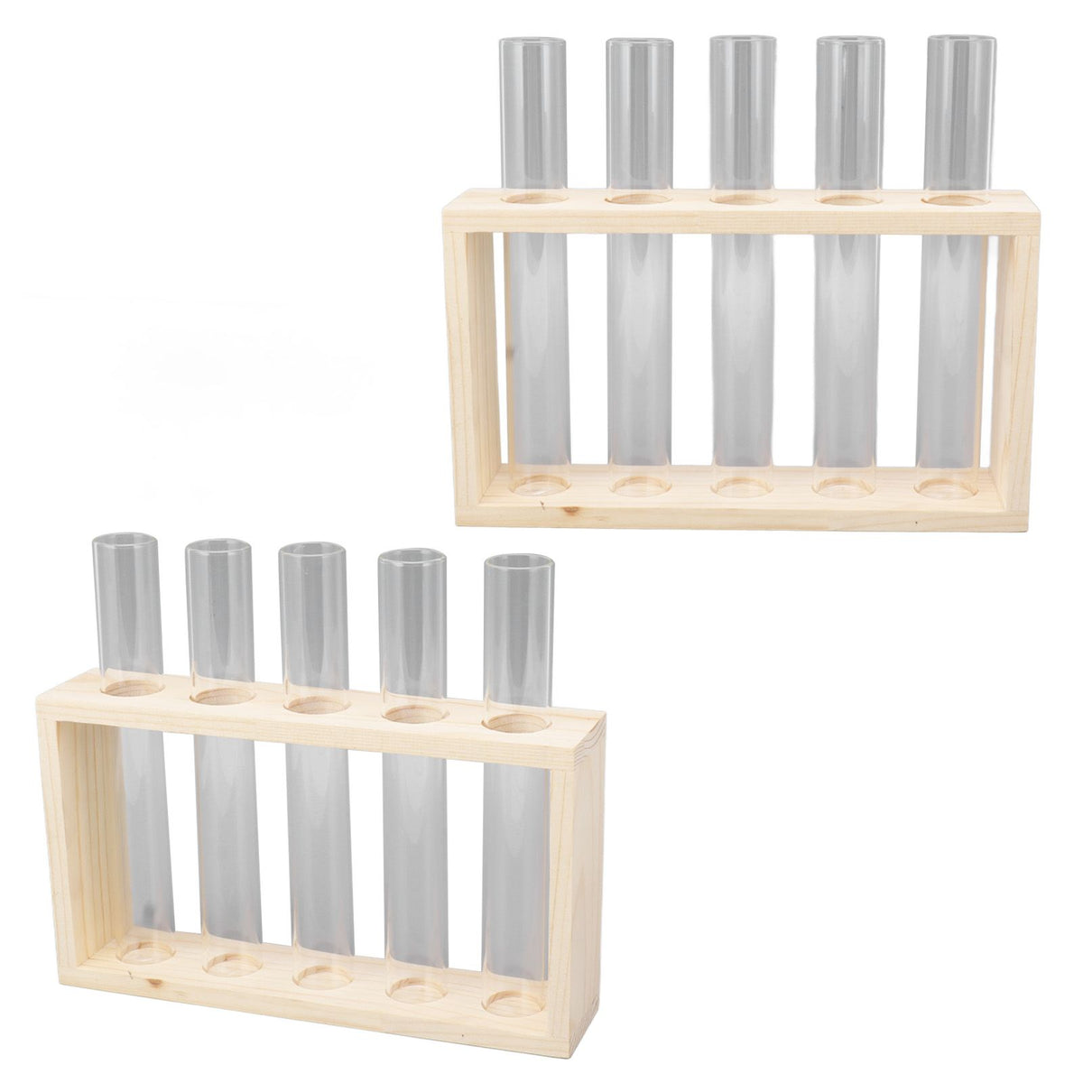 5 Test Tube Plant Terrarium Transparent Observe Growth Status Water Plant Holder with Wooden Stand for Herbs Log