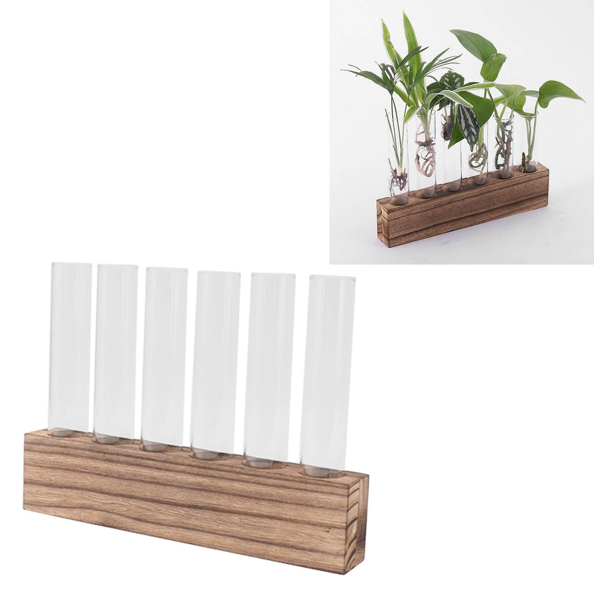 Glass Plant Propagation Station Plant Propagation Tubes Desktop Plant Terrarium With Wooden Stand Mini Test Tube Home Decor 6 Tubes