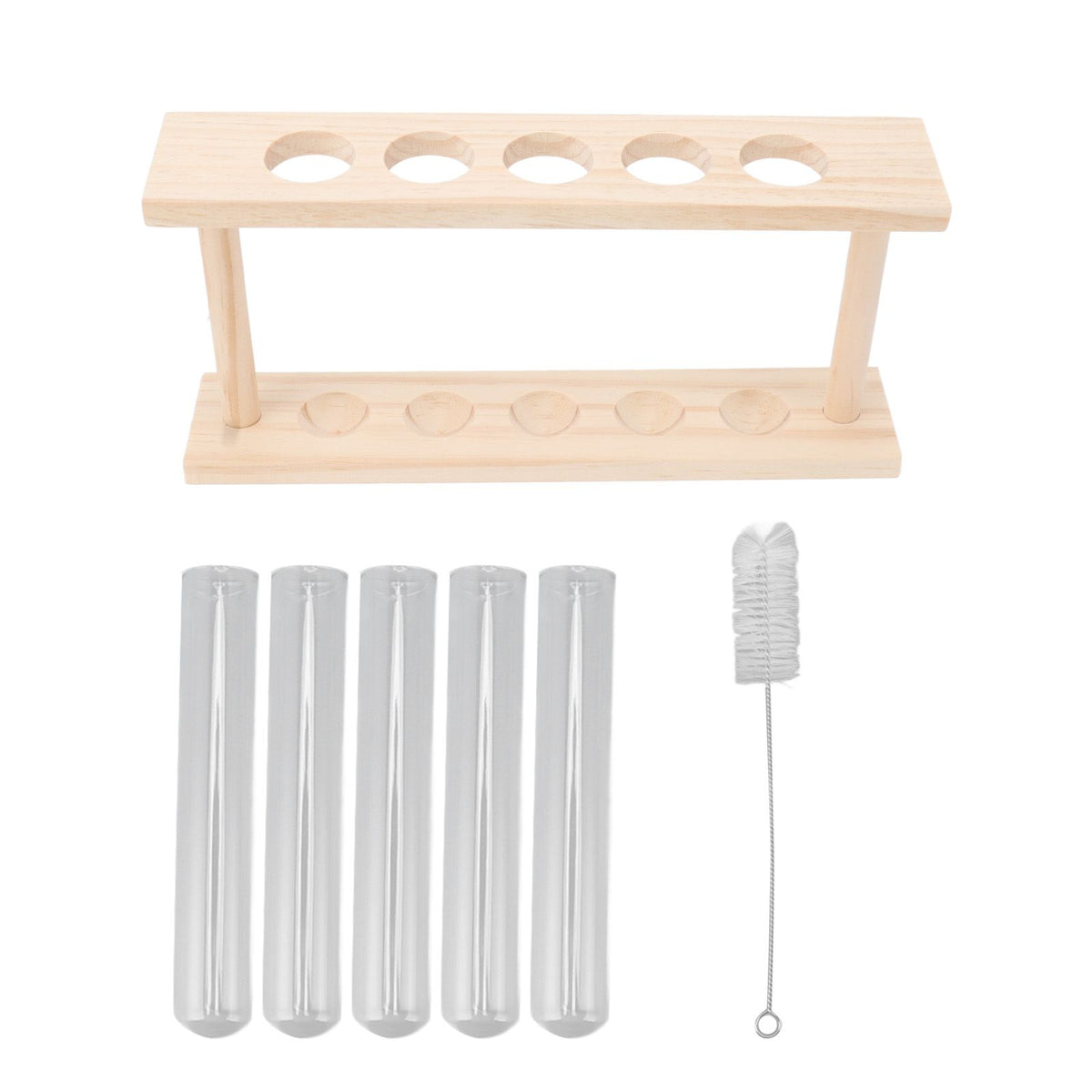 5 Test Tube Plant Terrarium Transparent Observe Growth State Plant Terrarium with Wooden Stand Water Plant Holder