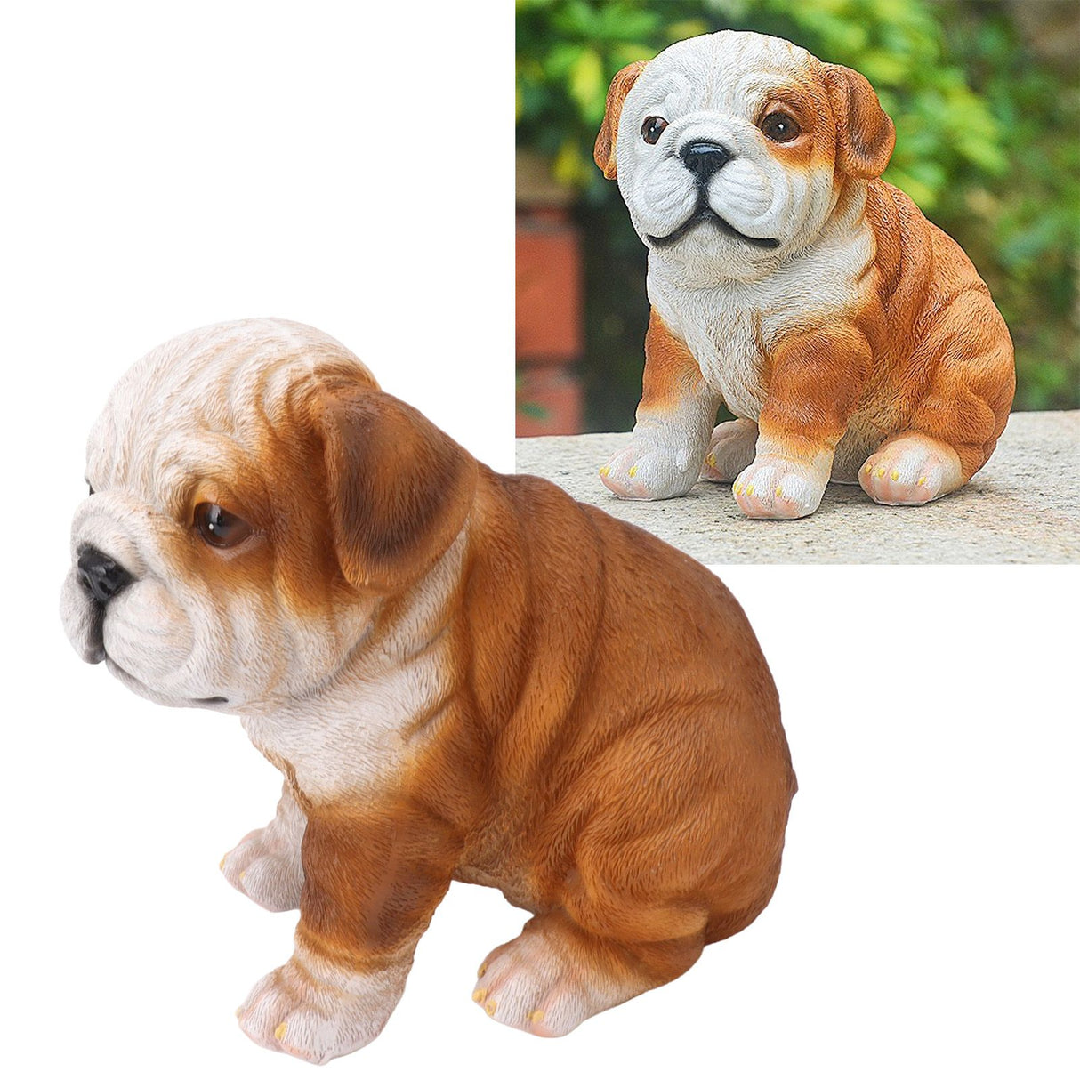 English Bulldog Puppy Statue Lifelike Resin Bulldog Sculpture for Garden Lawn Porch Decoration Sitting Bulldog