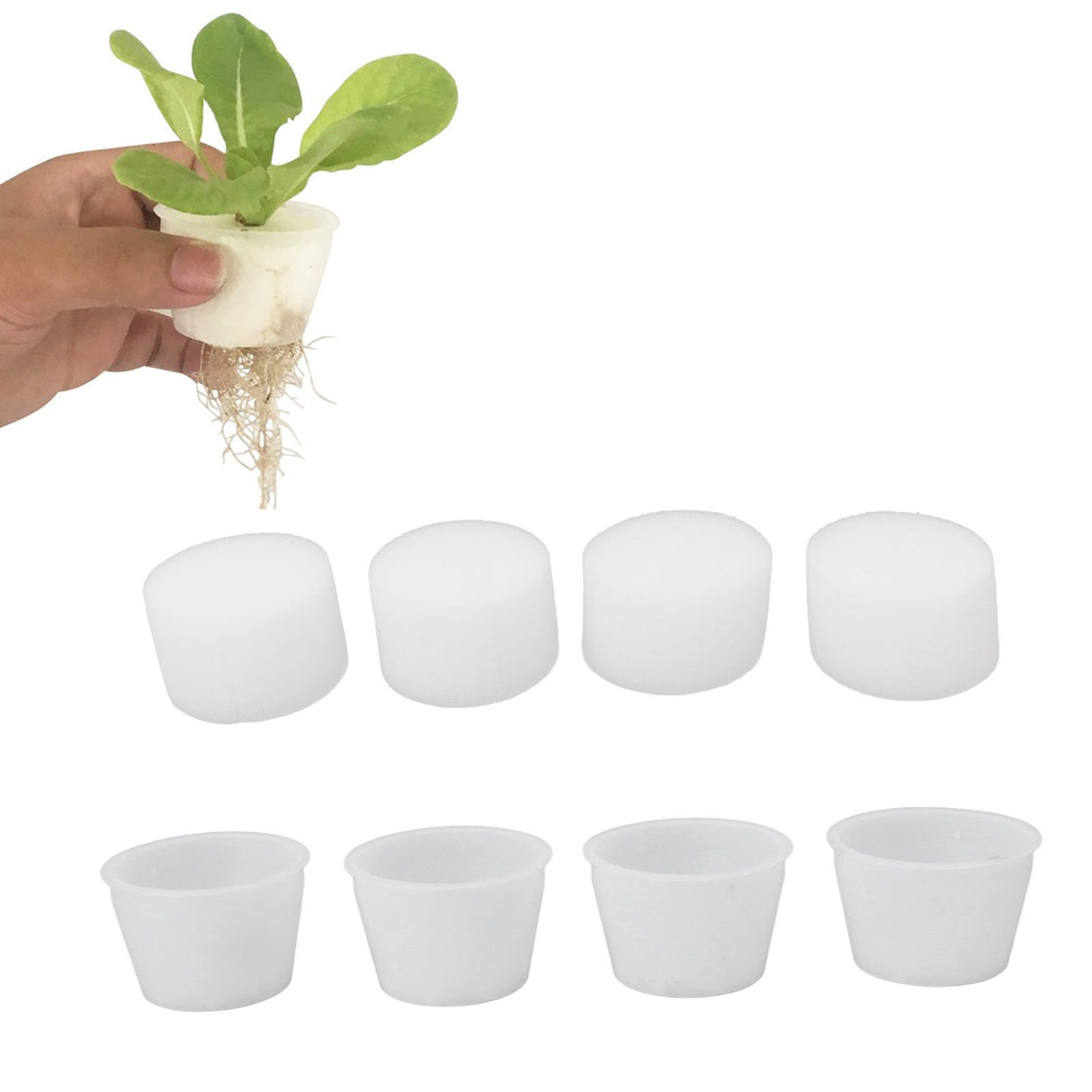 100 Set Hydroponic Grow Baskets Sponges Circular Planting Baskets Plant Growth Sponges White