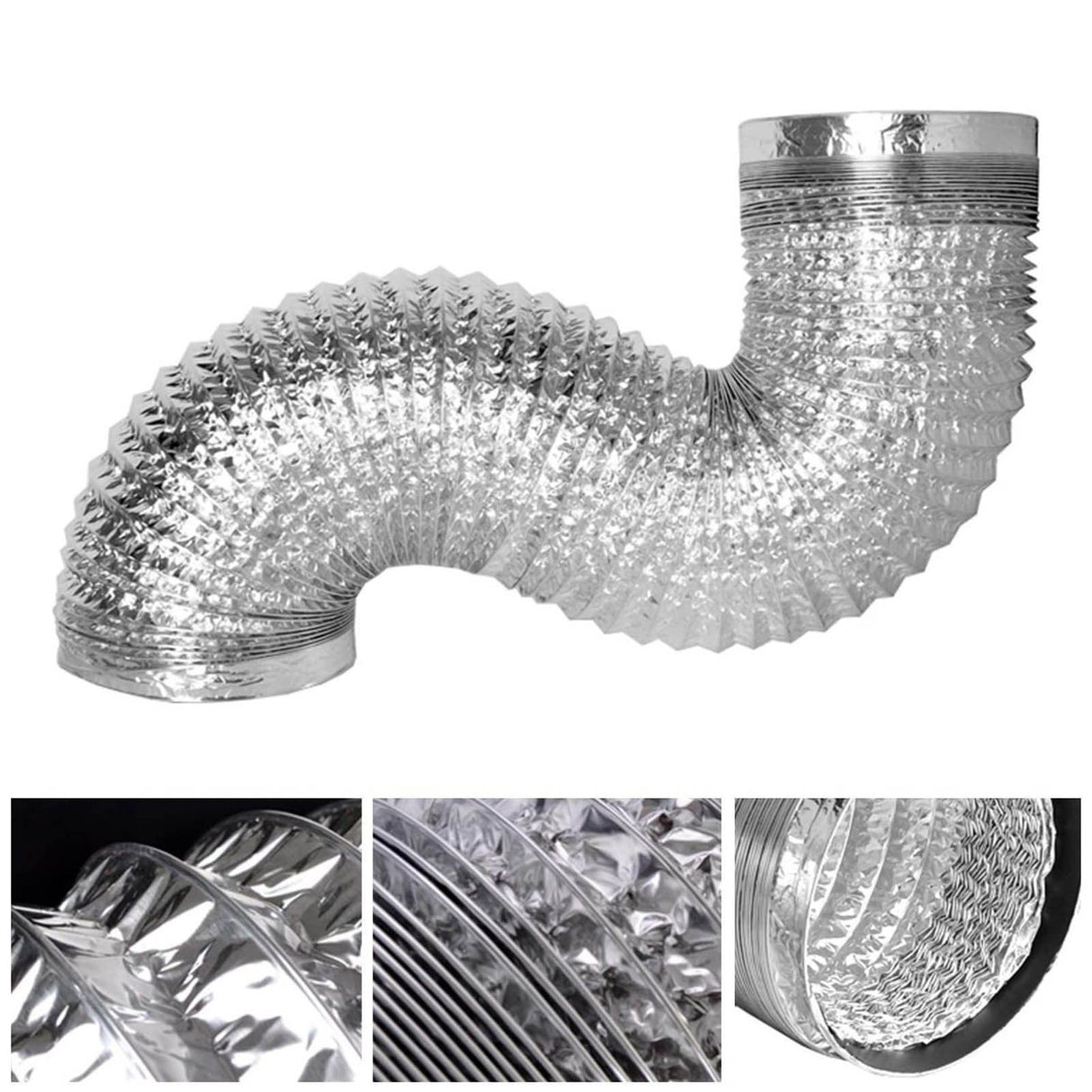 Vent Hose 4 Inch Flexible Double Sided Aluminum Foil Duct Ventilation Pipe 4 Layer Protection Leakage Proof Air Ducting 5m/196.9in