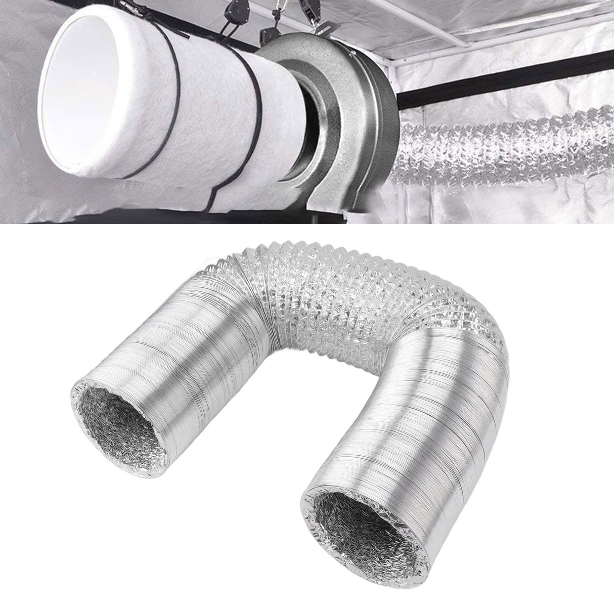6in Flexible Ducting Hose 4 Layer Flexible Foil Ducting Dryer Air Vent Hose for HVAC Ventilation 5m/16ft