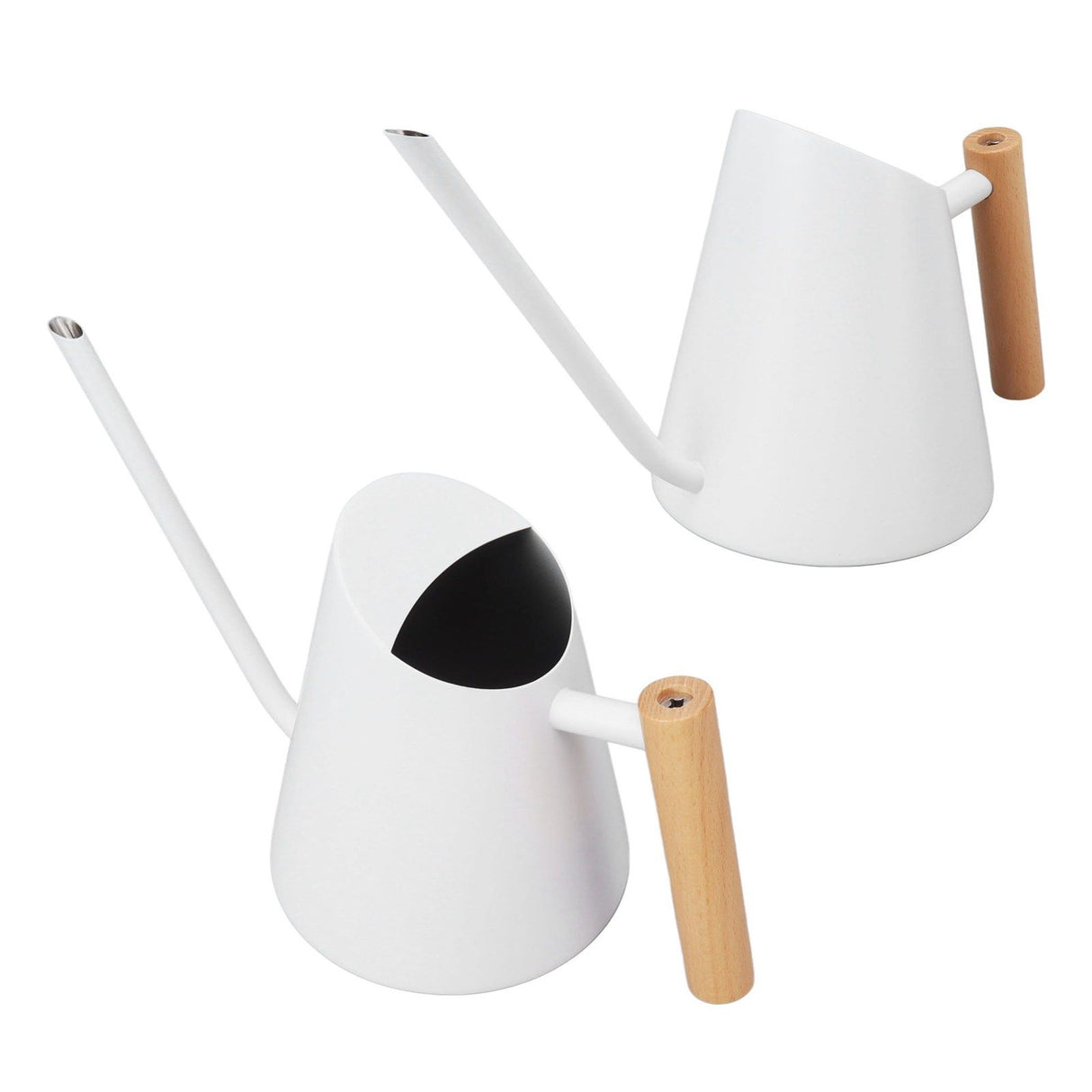 Watering Can with Long Spout Rustproof Stainless Steel Watering Pot with Wooden Handle for Garden Bonsai Indoor Outdoor White