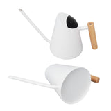 Watering Can with Long Spout Rustproof Stainless Steel Watering Pot with Wooden Handle for Garden Bonsai Indoor Outdoor White - Close-Up Angle