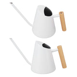 Watering Can with Long Spout Rustproof Stainless Steel Watering Pot with Wooden Handle for Garden Bonsai Indoor Outdoor White