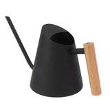 Watering Can with Long Spout Rustproof Stainless Steel Watering Pot with Wooden Handle for Garden Bonsai Indoor Outdoor Black - Front View