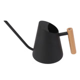 Watering Can with Long Spout Rustproof Stainless Steel Watering Pot with Wooden Handle for Garden Bonsai Indoor Outdoor Black - Side View