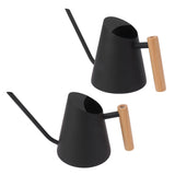 Watering Can with Long Spout Rustproof Stainless Steel Watering Pot with Wooden Handle for Garden Bonsai Indoor Outdoor Black - Rear View