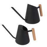 Watering Can with Long Spout Rustproof Stainless Steel Watering Pot with Wooden Handle for Garden Bonsai Indoor Outdoor Black - Close-Up Angle