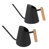 Watering Can with Long Spout Rustproof Stainless Steel Watering Pot with Wooden Handle for Garden Bonsai Indoor Outdoor Black