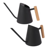Watering Can with Long Spout Rustproof Stainless Steel Watering Pot with Wooden Handle for Garden Bonsai Indoor Outdoor Black