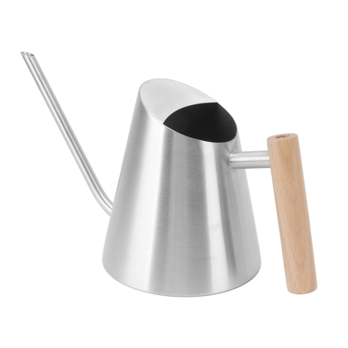 Watering Can with Long Spout Rustproof Stainless Steel Watering Pot with Wooden Handle for Garden Bonsai Indoor Outdoor Silver
