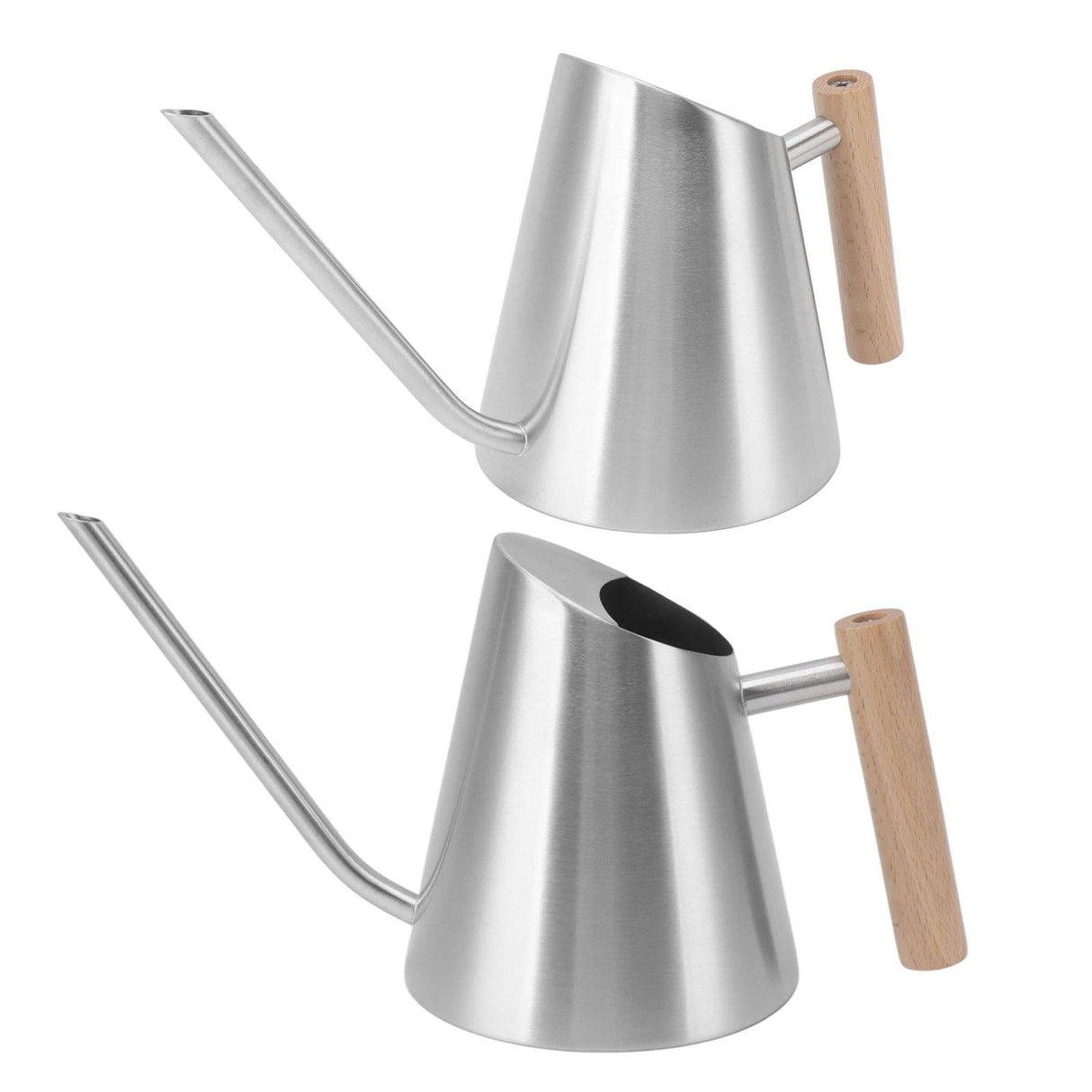 Watering Can with Long Spout Rustproof Stainless Steel Watering Pot with Wooden Handle for Garden Bonsai Indoor Outdoor Silver