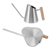 Watering Can with Long Spout Rustproof Stainless Steel Watering Pot with Wooden Handle for Garden Bonsai Indoor Outdoor Silver