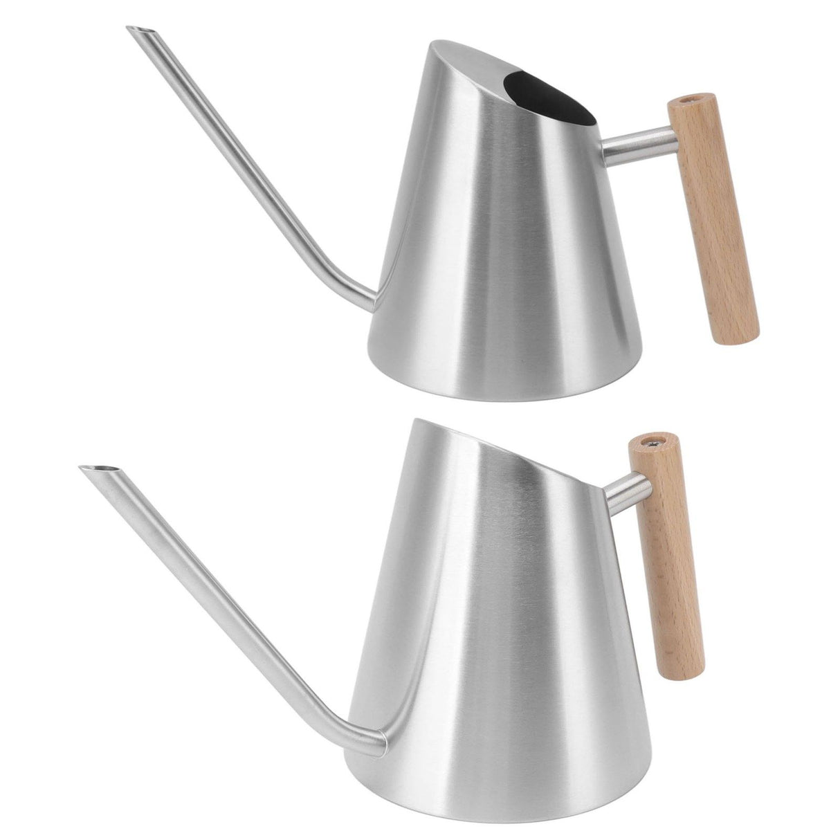 Watering Can with Long Spout Rustproof Stainless Steel Watering Pot with Wooden Handle for Garden Bonsai Indoor Outdoor Silver