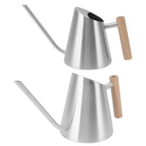 Watering Can with Long Spout Rustproof Stainless Steel Watering Pot with Wooden Handle for Garden Bonsai Indoor Outdoor Silver