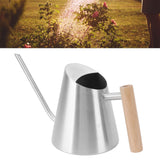 Watering Can with Long Spout Rustproof Stainless Steel Watering Pot with Wooden Handle for Garden Bonsai Indoor Outdoor Silver