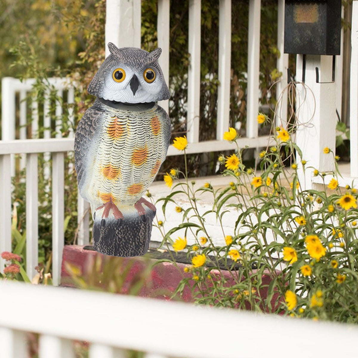 Fake Owl Statue Plastic Owl Bird Deterrents Scarecrow Owl Decoy with Shaking Head Bird Repel for Outdoor Garden Yard