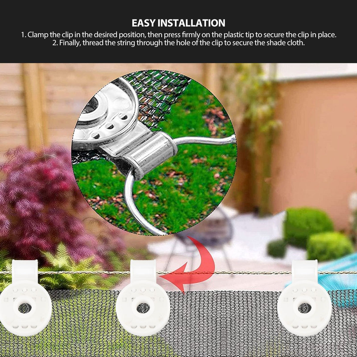 100pcs Shade Cloth Plastic Clips Round Fixing Clips for Greenhouse Outdoor Garden Anti Bird Netting Agricultural Sunshade White
