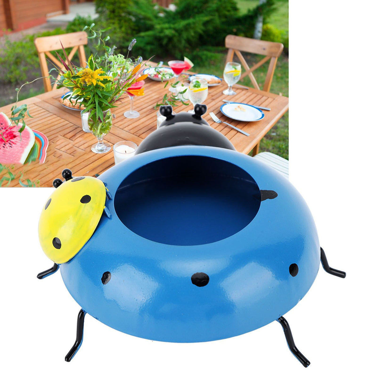 5.4cm Diameter Flower Pot Decor Ladybug Shaped Smoothing Surfaces Iron Planter Pot for Garden Blue
