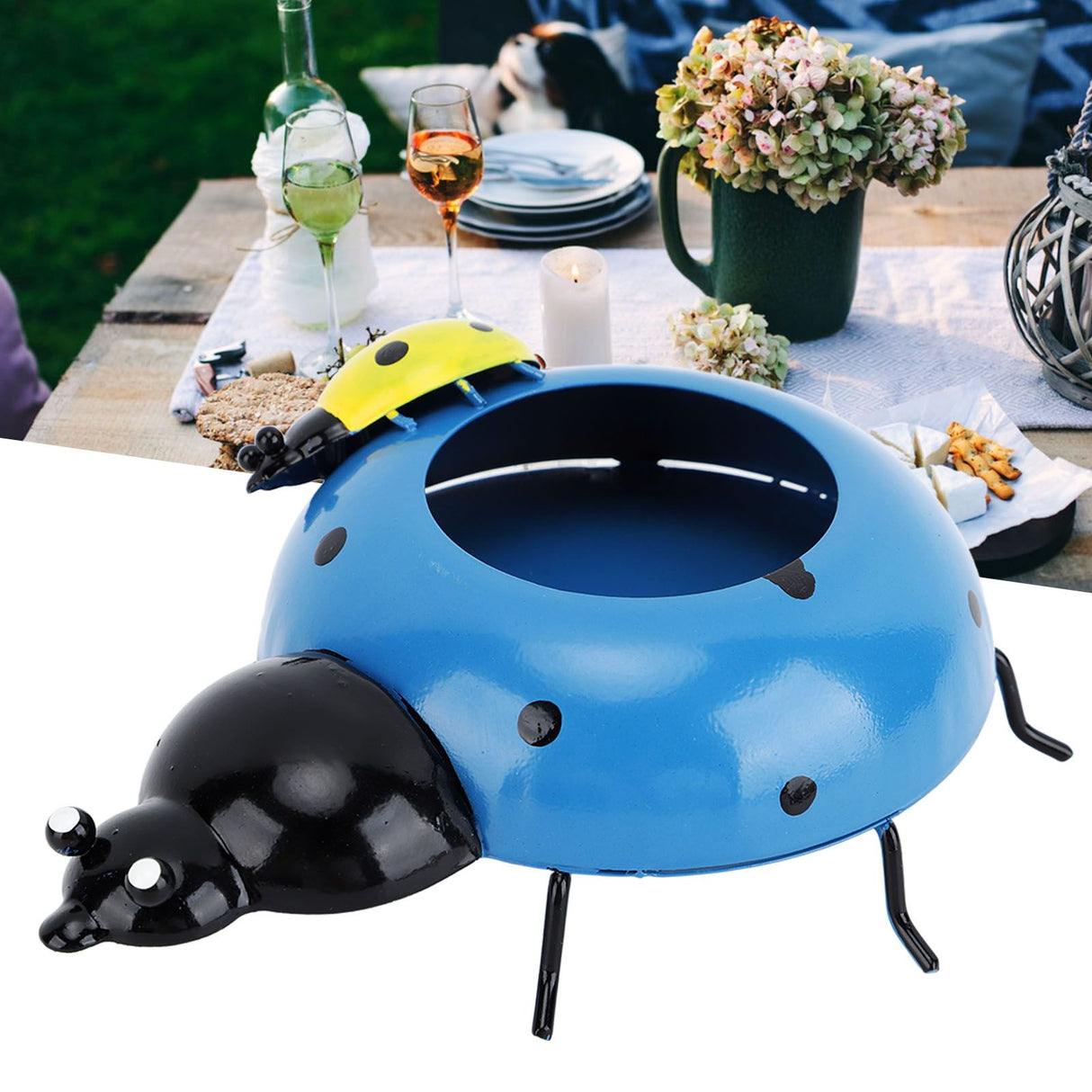 5.4cm Diameter Flower Pot Decor Ladybug Shaped Smoothing Surfaces Iron Planter Pot for Garden Blue