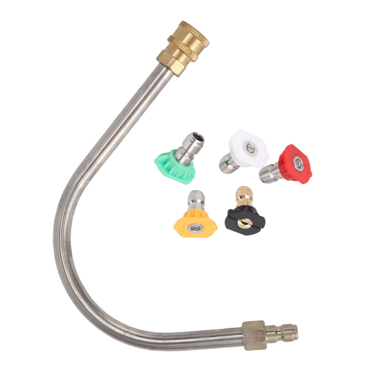 Pressure Washer Extension Wand Stainless Steel Brass 4000psi 1/4 Inch Quick Connect Power Washer Curved Rod Spray Lance for Replacement U Shaped with 5 Nozzles