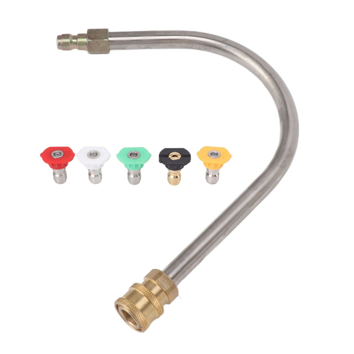 Pressure Washer Extension Wand Stainless Steel Brass 4000psi 1/4 Inch Quick Connect Power Washer Curved Rod Spray Lance for Replacement U Shaped with 5 Nozzles