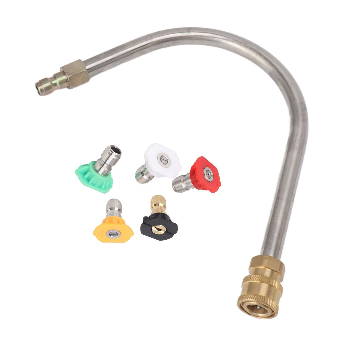 Pressure Washer Extension Wand Stainless Steel Brass 4000psi 1/4 Inch Quick Connect Power Washer Curved Rod Spray Lance for Replacement U Shaped with 5 Nozzles