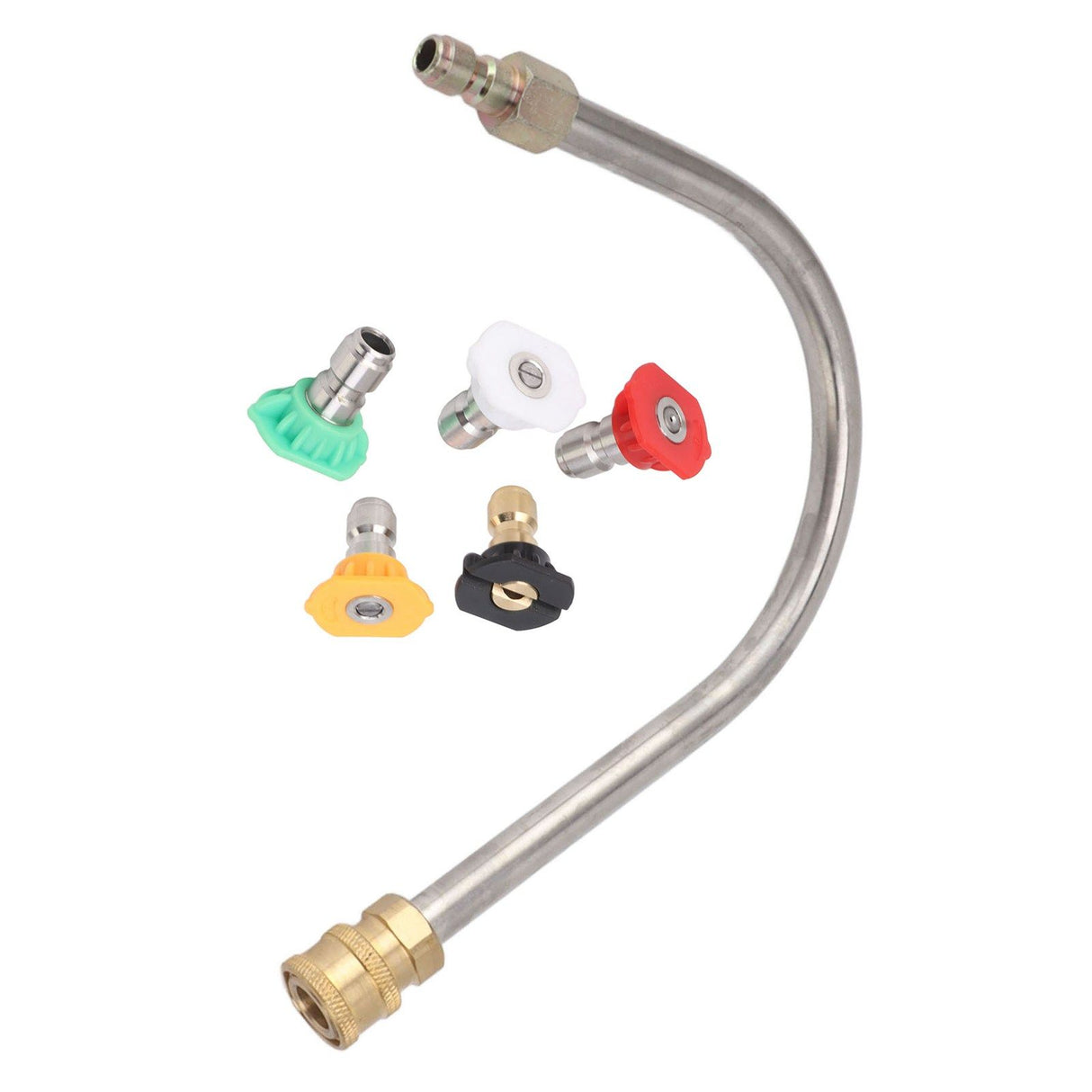 Pressure Washer Extension Wand Stainless Steel Brass 4000psi 1/4 Inch Quick Connect Power Washer Curved Rod Spray Lance for Replacement U Shaped with 5 Nozzles