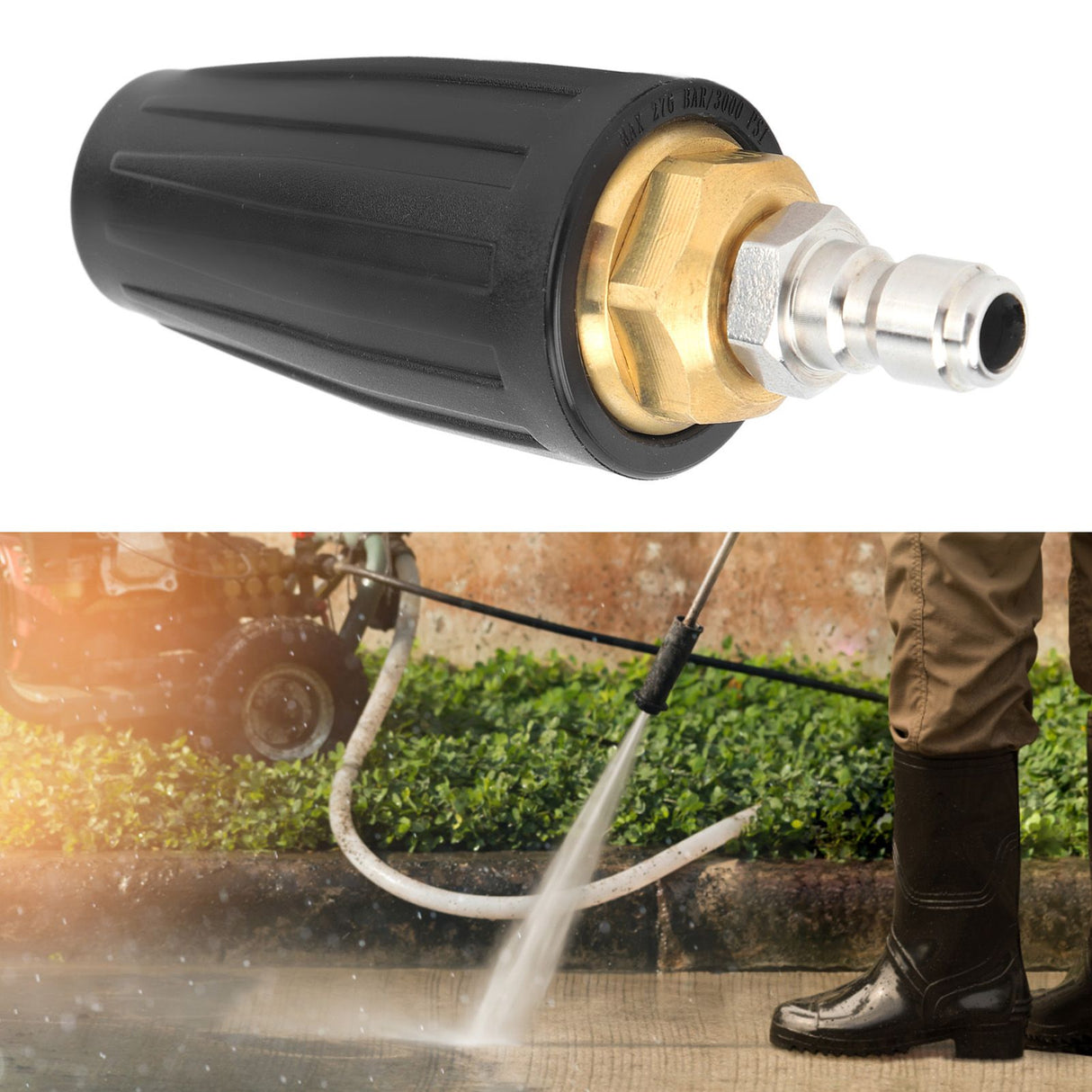 Pressure Washer Turbo Nozzle 1/4in Quick Connect Ceramic Core Copper 3000PSI Rotating Turbo Nozzle Black