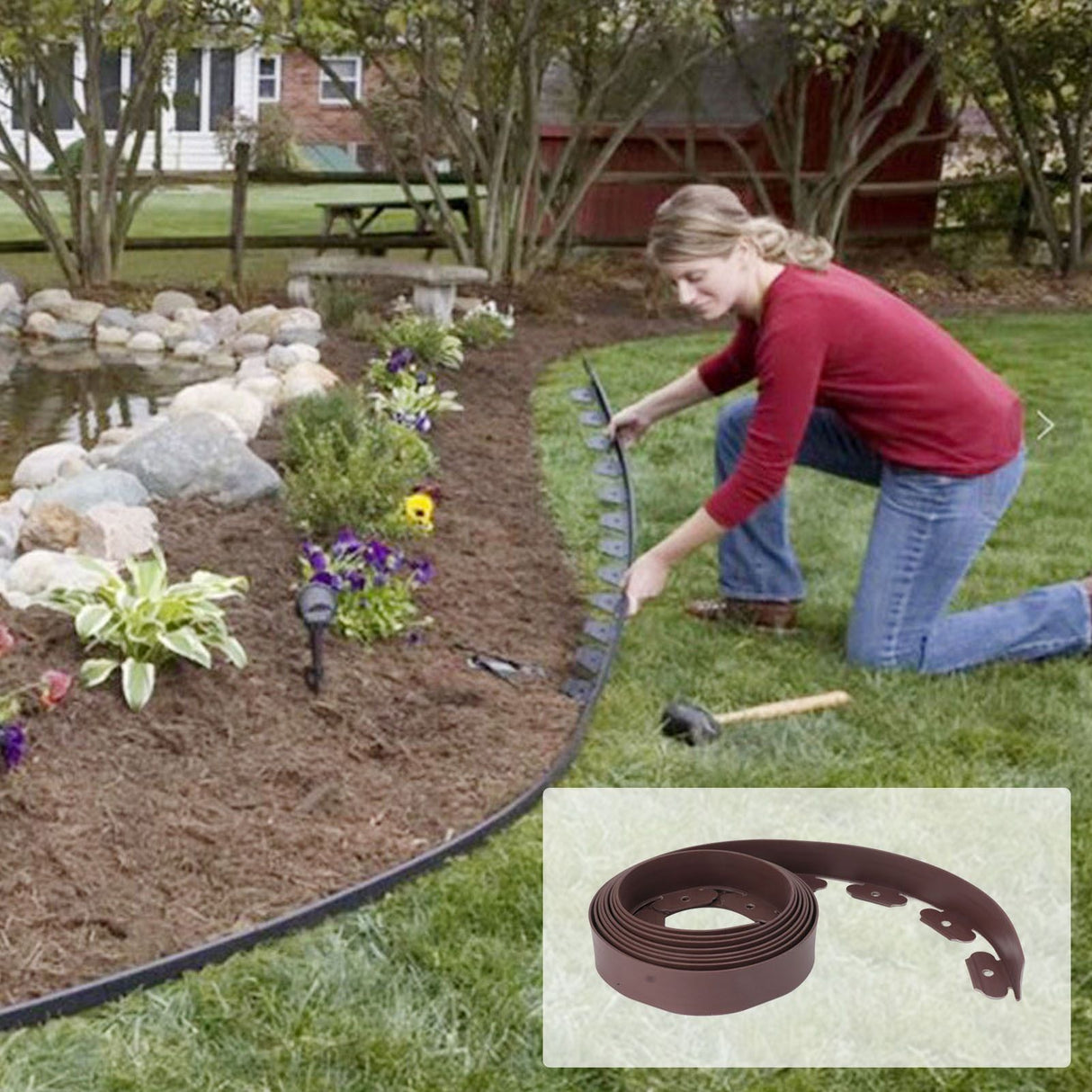 Landscape Edging Kit Lawn Edging Include 15 Spikes PE Garden Edging Border for Landscaping Flower Gardens Lawn