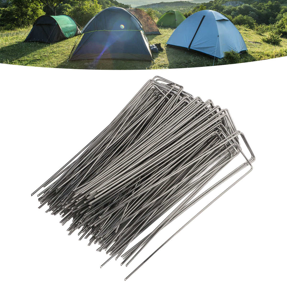 100Pcs U Shaped Garden Stakes Galvanized Steel Landscape Stakes Pins for Weed Barrier Sod Fabric Decorations Roughness 2.5mm/0.10in