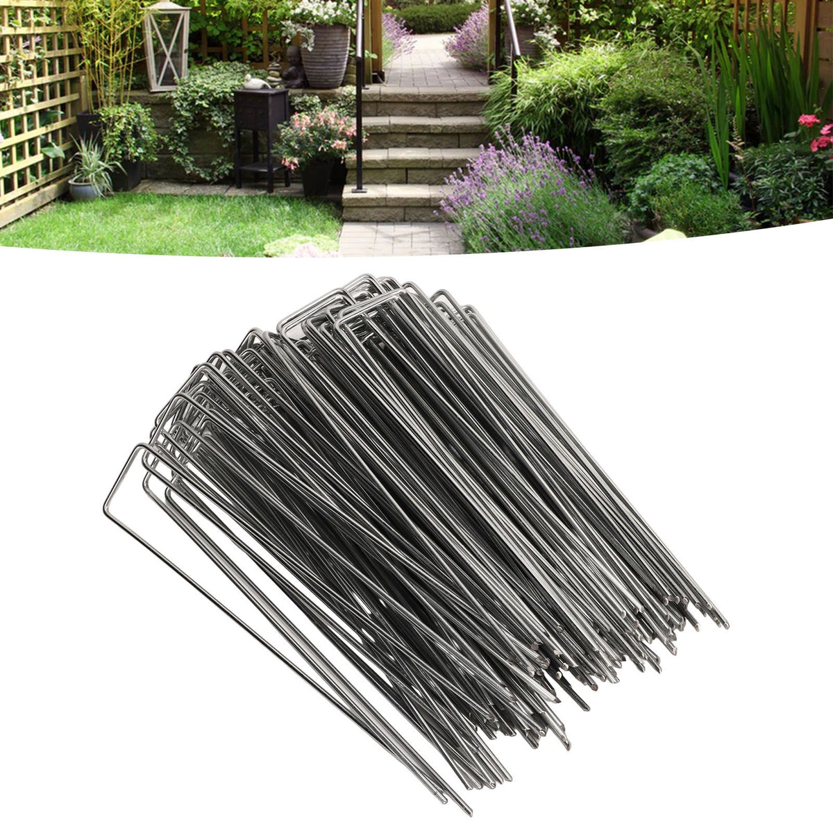 100Pcs U Shaped Garden Stakes Galvanized Steel Landscape Stakes Pins for Weed Barrier Sod Fabric Decorations Roughness 3mm/0.12in