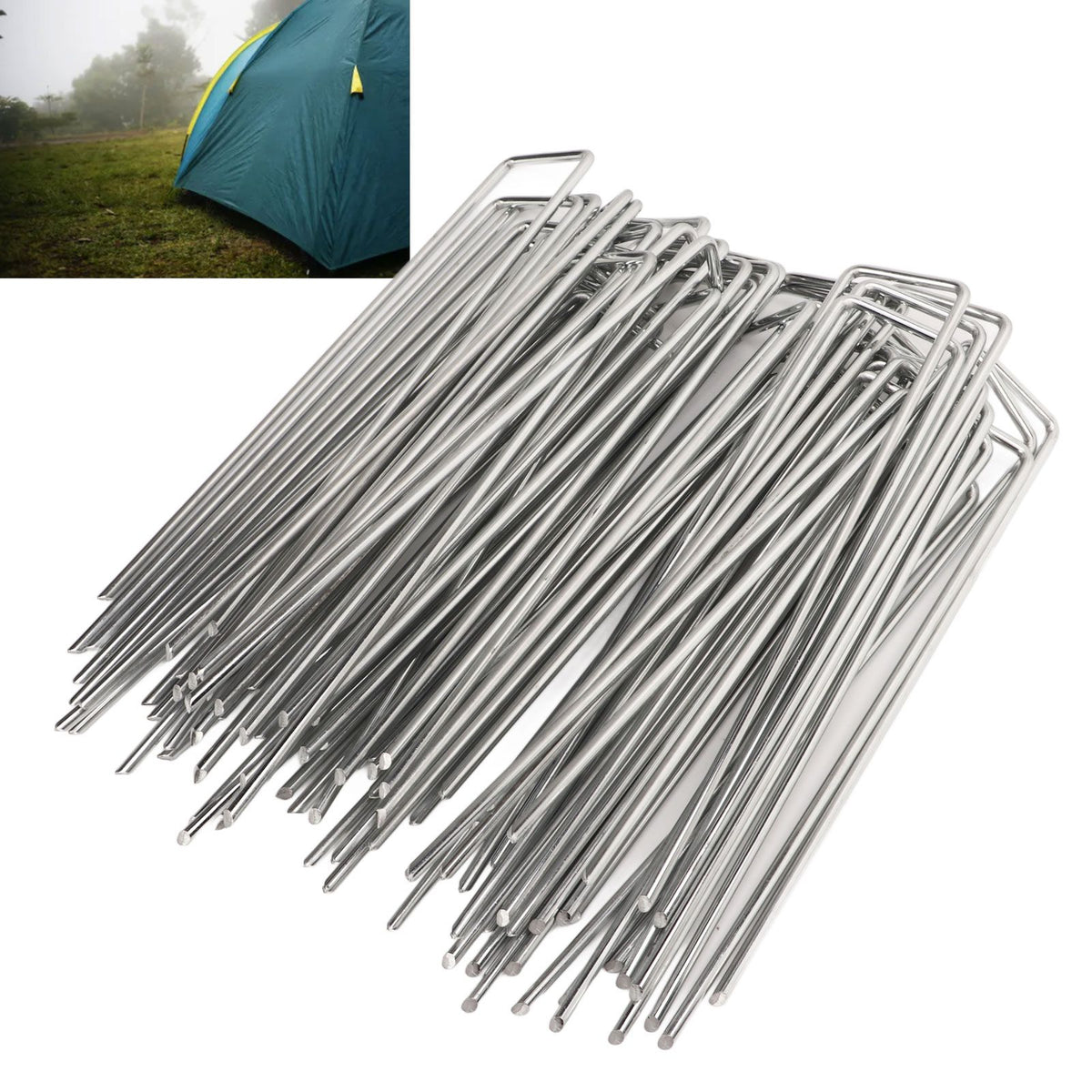 50Pcs Galvanized Steel Garden Stakes U Shaped Tent Stakes U Shaped Galvanized Landscape Pins Heavy Duty Yard Ground Pin 4x10cm 0.4mm Thickness