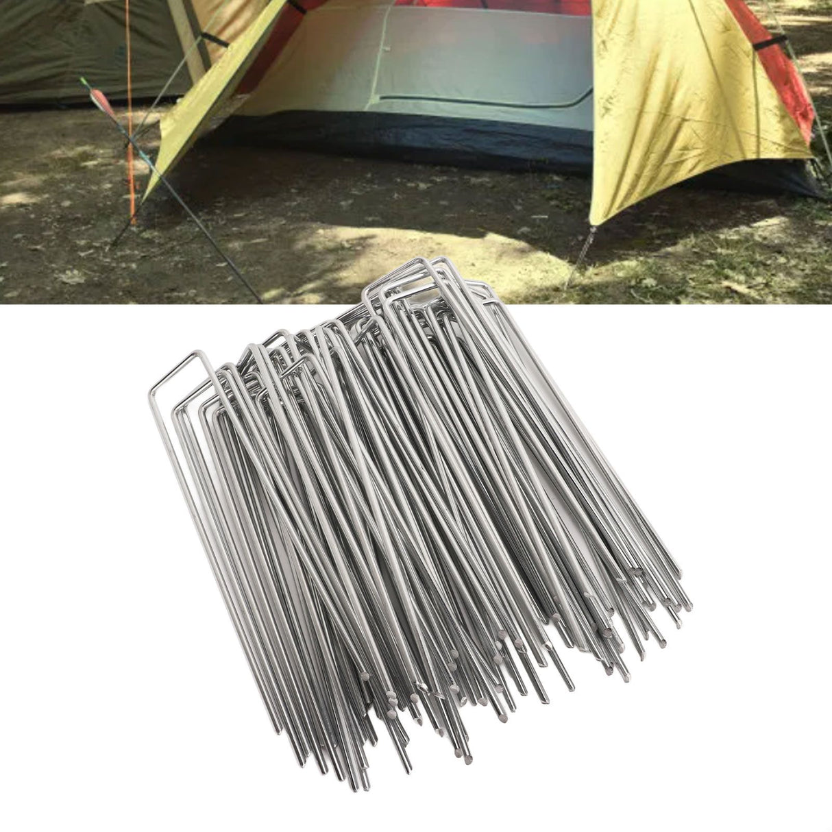 50Pcs Galvanized Steel Garden Stakes U Shaped Tent Stakes U Shaped Galvanized Landscape Pins Heavy Duty Yard Ground Pin 4x10cm 0.4mm Thickness