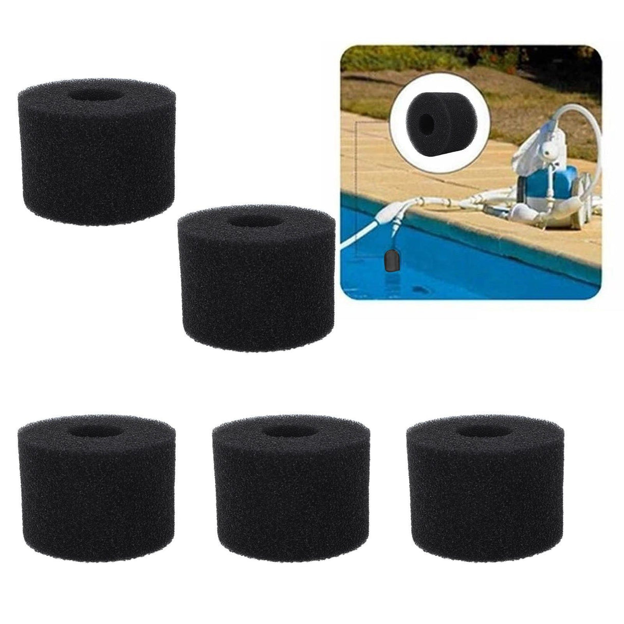 5PCS Pool Filter Sponge PU Sponge Black Reusable Washable Cylindrical Simming Pool Filter Foam for Pool Pump S